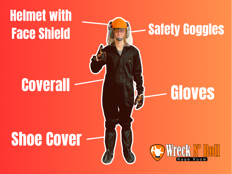 safety gear included at Wreck N Roll Rage Room Des Moines