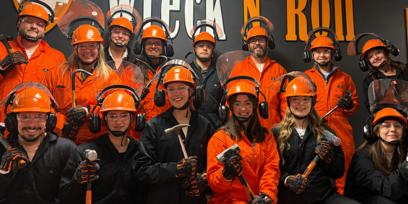Group photo at Wreck N Roll smash room branding Des Moines